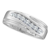 14k White Gold Round Channel-set Natural Diamond 8-13 Mens Curved Wedding Band 1/4 Cttw