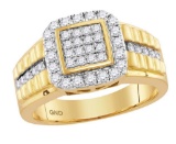 10kt Yellow Gold Mens Round Diamond Square Frame Cluster Ring 1.00 Cttw
