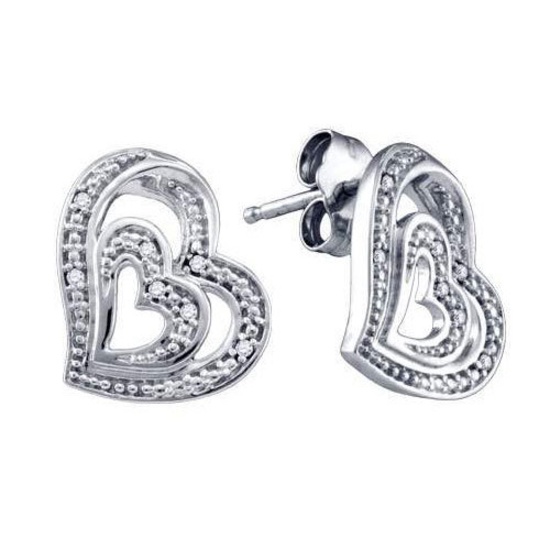 925 Sterling Silver White 0.04CT DIAMOND LADIES HEART EARRING