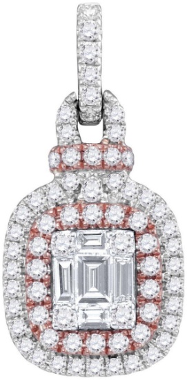 Womens 18K Gold Two Tone Cushion Cluster Diamond Fashion Charm Pendant 3/8 CT