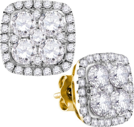 10kt Yellow Gold Womens Round Diamond Square Frame Cluster Earrings 2-5/8 Cttw