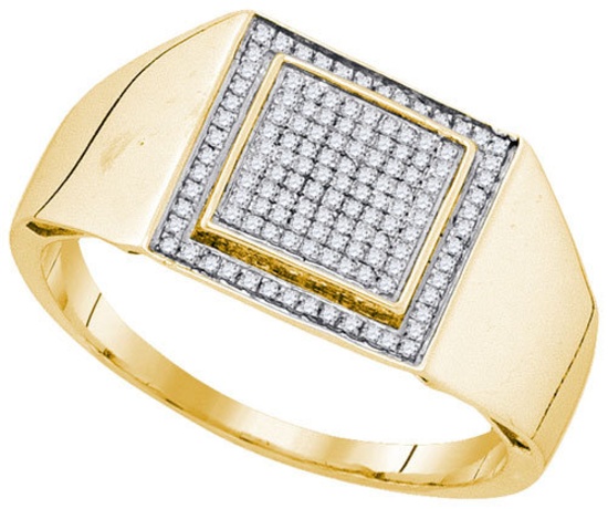 925 Sterling Silver Yellow 0.26CT DIAMOND MICRO-PAVE MENS RING