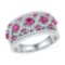 10kt White Gold Womens Round Lab-Created Pink Sapphire Diamond Roped Band 1-1/10 Cttw