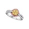 14kt White Gold Womens Round Yellow Natural Diamond Cluster Bridal Wedding Engagement Ring 3/4 Cttw