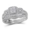 Bridal 14K White Gold Cushion Milgrain Diamond Wedding Engagement Ring Set 1/2CT