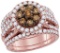 14kt Rose Gold Womens Round Cognac-brown Colored Diamond Bridal Wedding Engagement Ring Band Set 2 C
