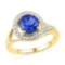 10kt Yellow Gold Womens Round Lab-Created Blue Sapphire Solitaire Diamond Ring 1-7/8 Cttw