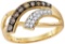 10kt Yellow Gold Womens Round Cognac-brown Colored Diamond Fashion Band Ring 1/3 Cttw