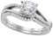 10k White Gold Womens Natural Round Diamond Halo Bridal Wedding Engagement Ring Band Set 1/2 Cttw