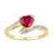 10kt Yellow Gold Womens Heart Lab-Created Ruby Solitaire Diamond-accent Ring 1.00 Cttw - Size 10