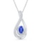 10kt White Gold Womens Oval Lab-Created Blue Sapphire Solitaire Diamond Pendant .02 Cttw