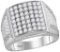 10kt White Gold Mens Round Pave-set Diamond Square Cluster Textured Ring 2-1/4 Cttw