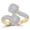14kt Yellow Gold Womens Princess Diamond 2-stone Hearts Together Bridal Wedding Engagement Ring 2.00