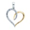 Sterling Silver Womens Round Diamond Two-tone Heart Pendant 1/20 Cttw