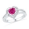 10kt White Gold Womens Round Lab-Created Ruby Heart Love Fashion Ring 1 & 1/20 Cttw