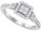 10kt White Gold Womens Princess Diamond Square Frame Cluster Ring 1/2 Cttw