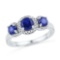 10kt Yellow Gold Womens Round Lab-Created Blue Sapphire 3-stone Diamond Fashion Ring 1 & 3/8 Cttw