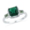 10kt White Gold Womens Princess Lab-Created Emerald Solitaire Fashion Ring 1/5 Cttw