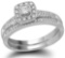 10kt White Gold Womens Princess Diamond Square Halo Bridal Wedding Engagement Ring Band Set 1/3 Cttw
