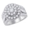 Bridal 14K White Gold Flower Cluster Halo Real Diamond Engagement Wedding Ring 3 CT