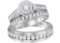 Bridal 14K White Gold Cluster Real Diamond His & Her Wedding Trio Ring Set 1 CT