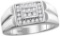 10kt White Gold Mens Round Natural Diamond Rectangle Cluster Fashion Ring 3/8 Cttw