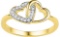 10kt Yellow Gold Womens Round Diamond Double Locked Heart Ring 1/12 Cttw