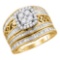 14K Yellow Gold Bridal Cushion Halo Diamond Engagement Wedding Ring Set 1 1/2 CT