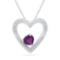 Sterling Silver Womens Round Lab-Created Amethyst Solitaire Heart Pendant 5/8 Cttw