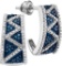 Womens 10K White Gold Enhanced Colored Blue Diamond Half J Hoop Earrings 1/10 CT