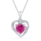10kt White Gold Womens Round Lab-Created Ruby Heart Love Fashion Pendant 1.00 Cttw