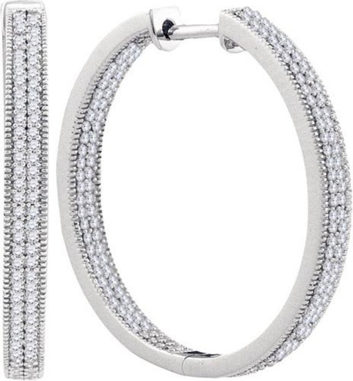 10KT White Gold 1.00CTW DIAMOND FASHION HOOPS