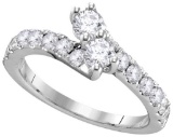 14kt White Gold Womens Round Natural Diamond 2-stone Bridal Wedding Engagement Ring 1 & 1/2 Cttw