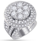 14K White Gold Bridal XL Cluster Halo Diamond Engagement Wedding Ring Set 7 CT