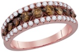 14kt Rose Gold Womens Round Cognac-brown Colored Diamond Fashion Band Ring 1.00 Cttw