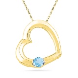 10kt Yellow Gold Womens Round Lab-Created Blue Topaz Heart Pendant 1/6 Cttw