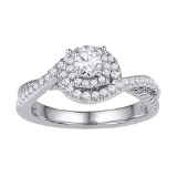 10kt White Gold Womens Round Natural Diamond Solitaire Bridal Wedding Engagement Ring 3/8 Cttw