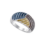 10kt White Gold Womens Round Blue Brown Yellow Colored Diamond Cocktail Ring 3/8 Cttw