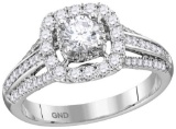 14kt White Gold Womens Round Diamond Solitaire Halo Bridal Wedding Engagement Ring 1.00 Cttw