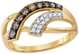 10kt Yellow Gold Womens Round Cognac-brown Colored Diamond Fashion Band Ring 1/3 Cttw