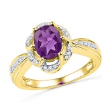 10kt Yellow Gold Womens Oval Lab-Created Amethyst Solitaire Fashion Ring 1 & 3/4 Cttw