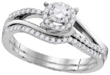 10k White Gold Womens Natural Round Diamond Halo Bridal Wedding Engagement Ring Band Set 1/2 Cttw