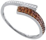 10kt White Gold Womens Round Cognac-brown Colored Diamond Bypass Band 1/4 Cttw