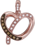 14kt Rose Gold Womens Cognac-brown Colored Diamond Heart Pendant 1/8 Cttw