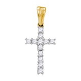10kt Yellow Gold Womens Round Natural Diamond Cross Faith Fashion Pendant 1/4 Cttw
