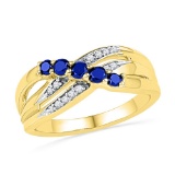 10kt Yellow Gold Womens Round Lab-Created Blue Sapphire Fashion Band Ring 1/2 Cttw