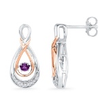 Sterling Silver Womens Round Lab-Created Amethyst Dangle Earrings 1/5 Cttw