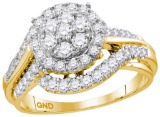 14K Yellow Gold Genuine Diamond Cluster Bridal Wedding Engagement Ring 1 CT