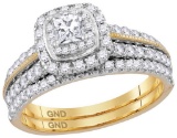 14kt Yellow Gold Womens Princess Natural Diamond Certified Milgrain Halo Bridal Wedding Engagement R