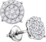 10kt White Gold Womens Round Natural Diamond Cindy's Dream Cluster Fashion Earrings 1/5 Cttw